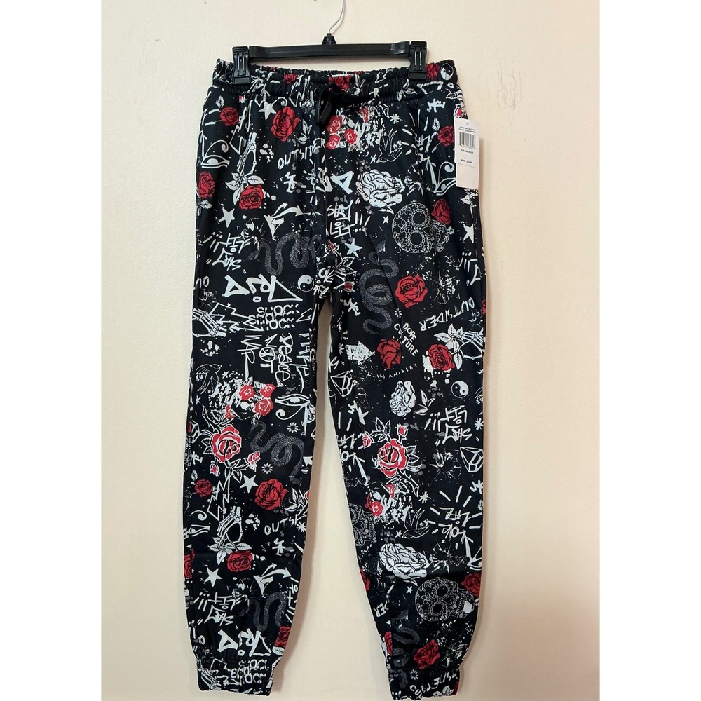 Fresh Prince of Bel Air All Over Print Jogger Pants Skull Rose Snake Graffiti M
